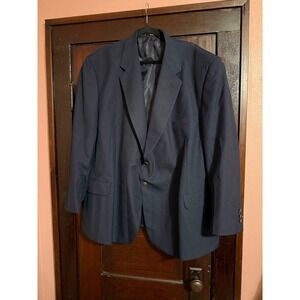 Wall Street Collection Mens Navy Blue Two Button Blazer Sport Coat Size 54 PR